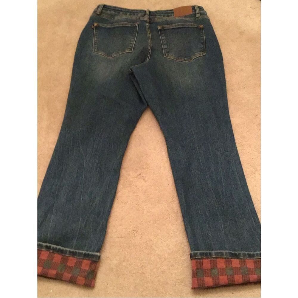 Judy Blue Medium Blue Straight-Leg Jeans with Buffalo Plaid Cuff - Picture 6 of 6